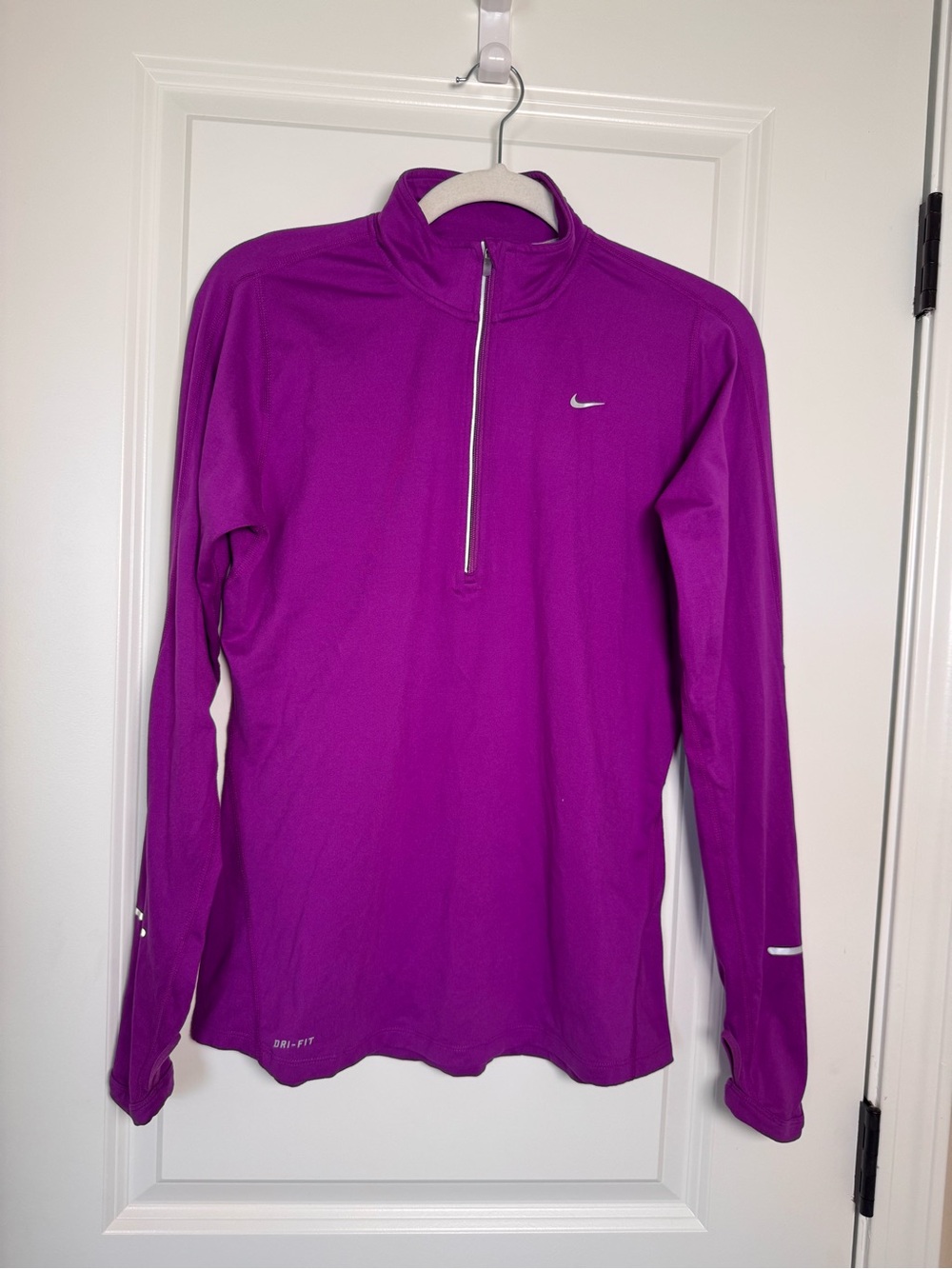 Nike women’s quarter zip with open thumb holes in Purple Dri-FIT Top